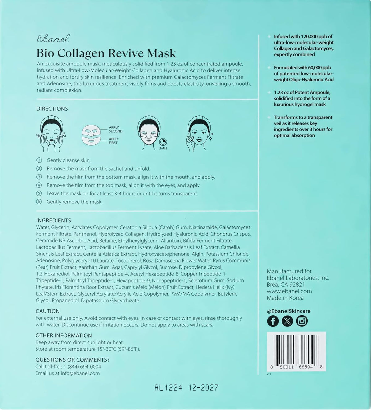 Collagen Bio Face Mask 4 Pack – Hydrating Korean Sheet Masks for Glowing